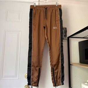 DOPE men’s brown black side athletic stripe satin‎ jogger cropped pull on pants